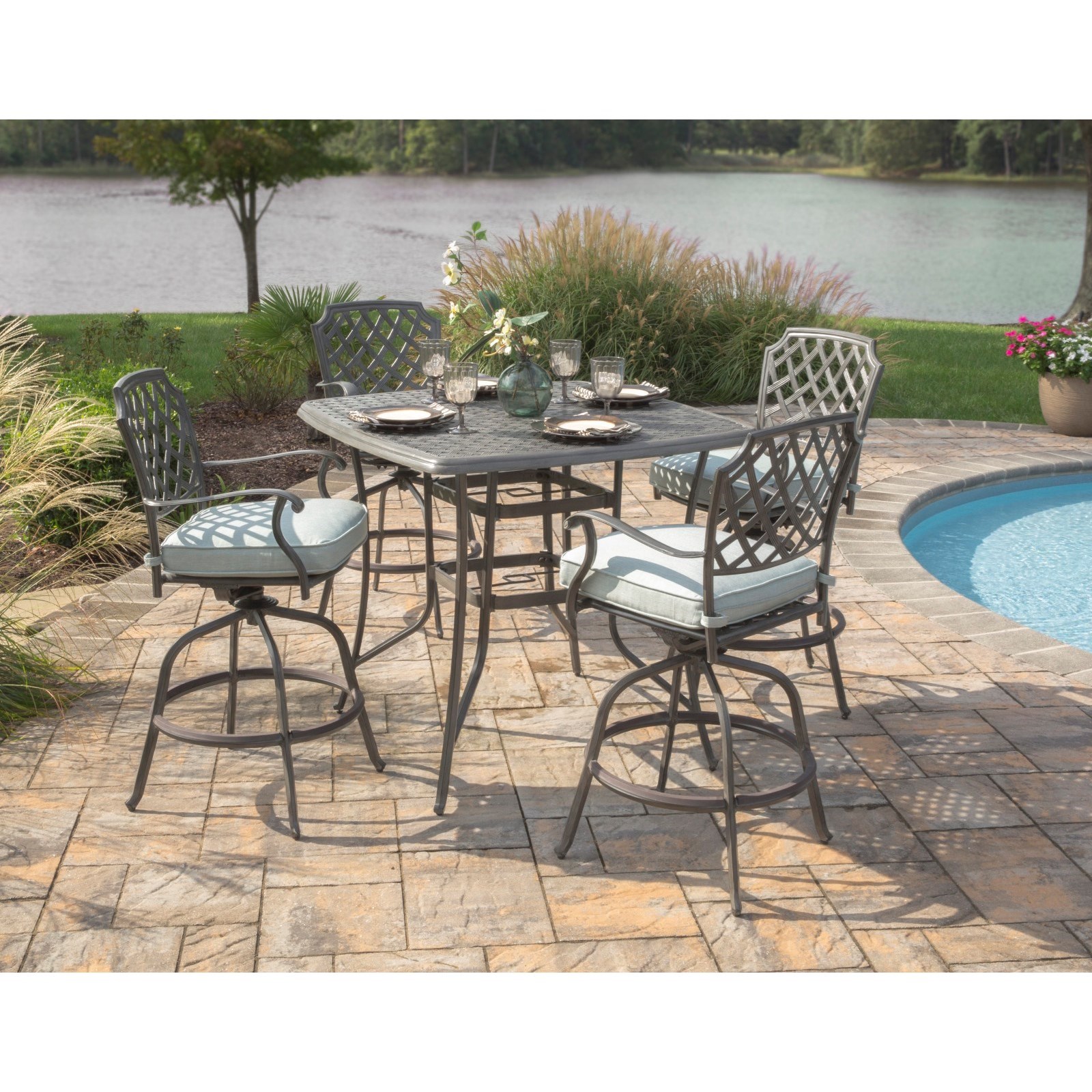 Agio Melbourne by Agio Outdoor Swivel Bar Chair with Seat Cushion